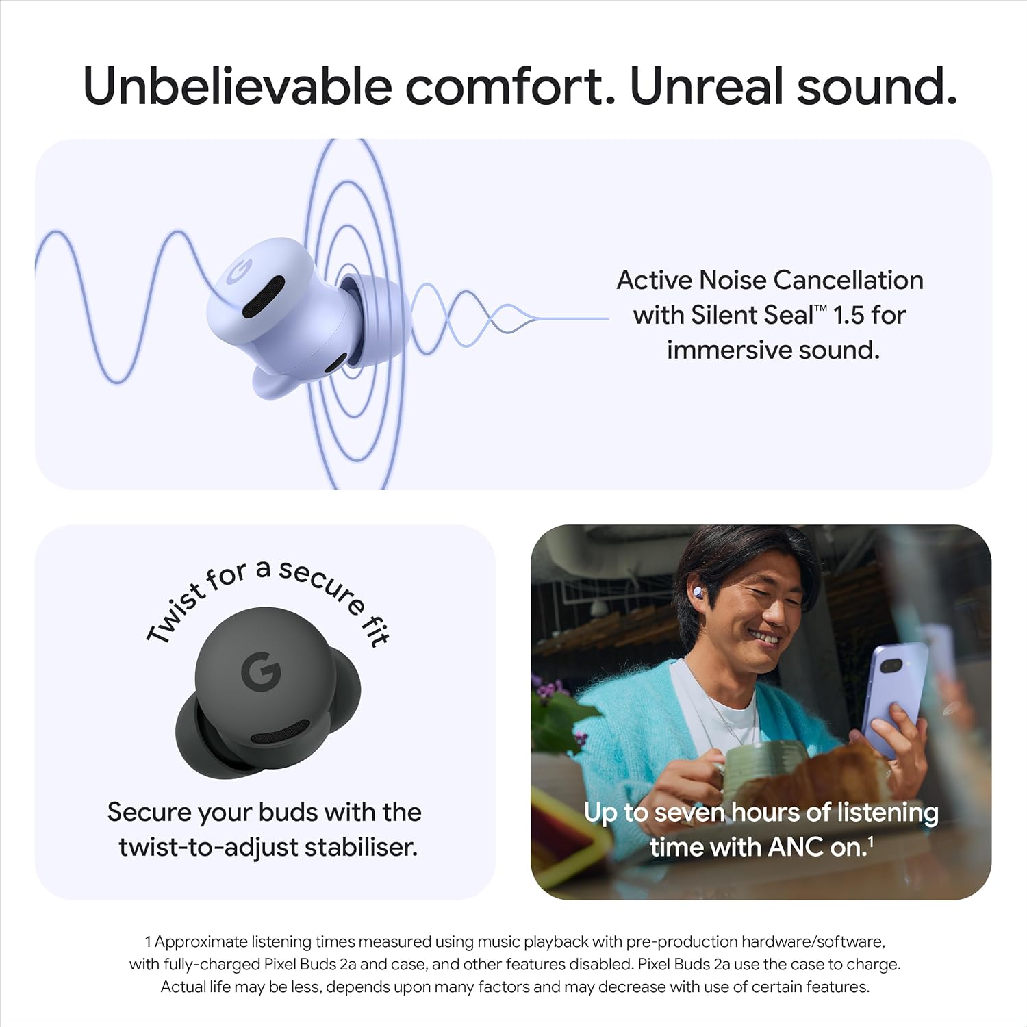 Google Pixel Buds 2a - Wireless Earbuds with Active Noise Cancellation - Lightweight, Comfortable Fit - Water Resistant - Bluetooth Compatible - Iris